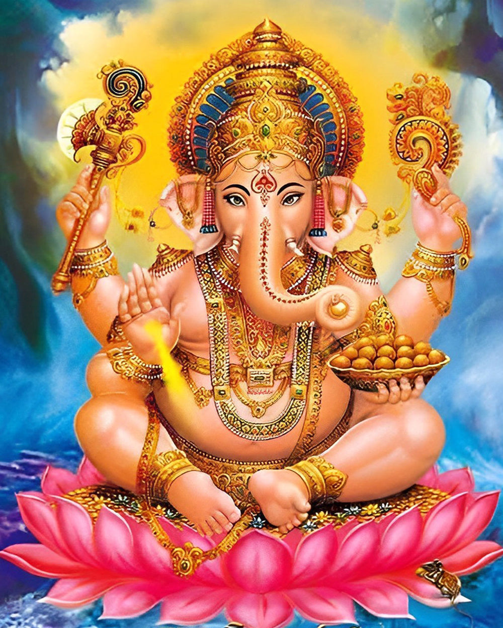 Hindoeïstische Ganesha op de Lotusbloem Diamond Painting