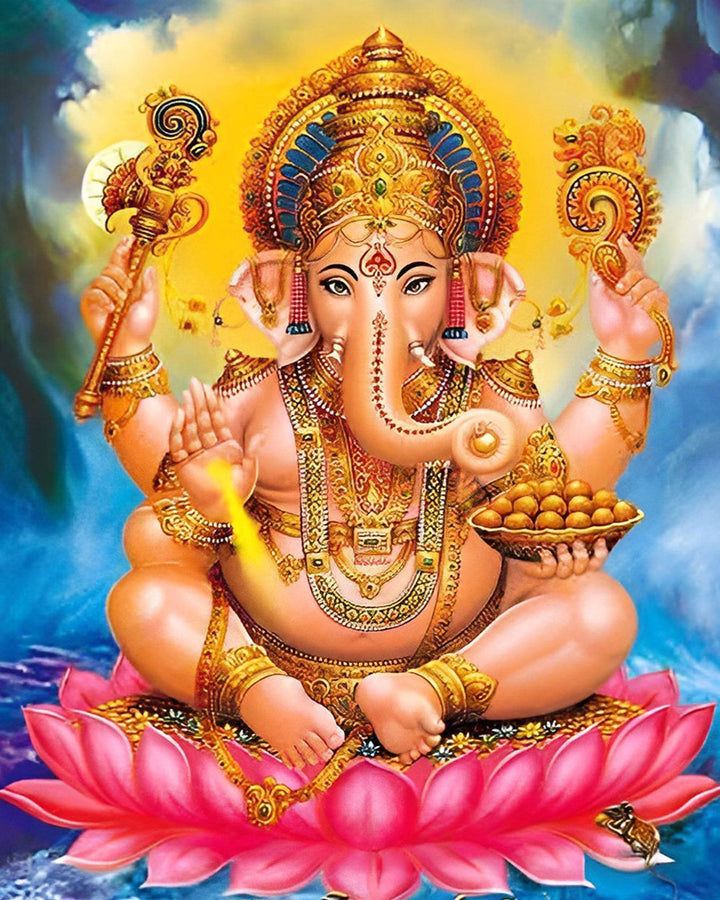 Hindoeïstische Ganesha op de Lotusbloem Diamond Painting