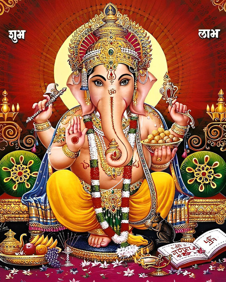 Hindoeïstische Ganesha op Rode Achtergrond Diamond Painting
