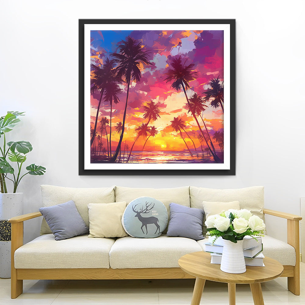 Hoge Bomen bij het Strand Diamond Painting