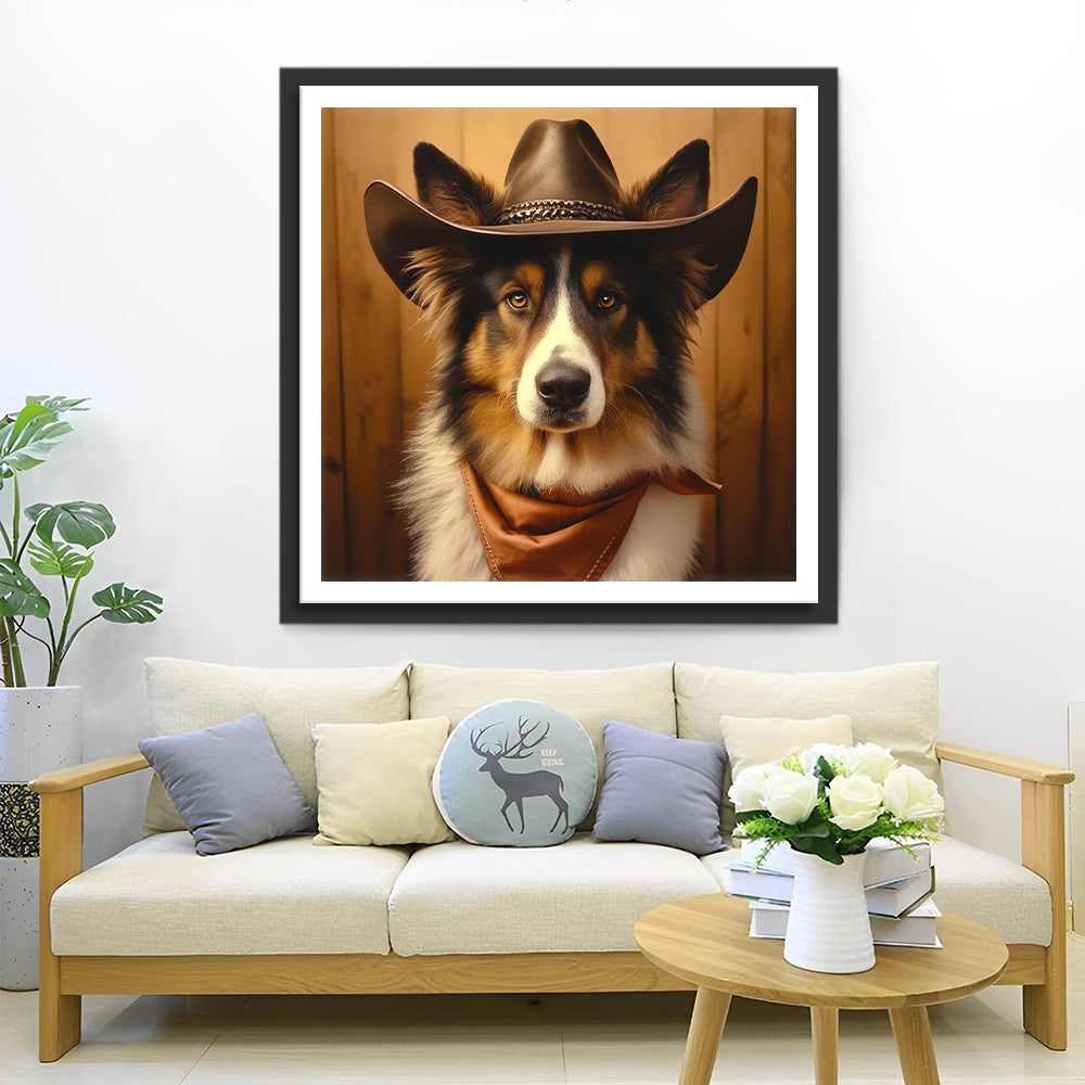 Hond met Cowboyhoed Diamond Painting