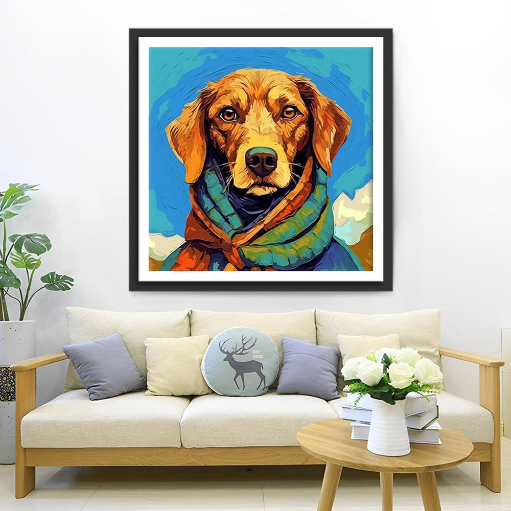 Hond met Groene Sjaal Diamond Painting