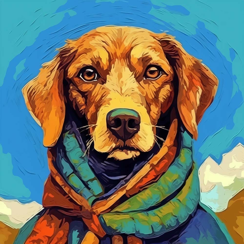Hond met Groene Sjaal Diamond Painting
