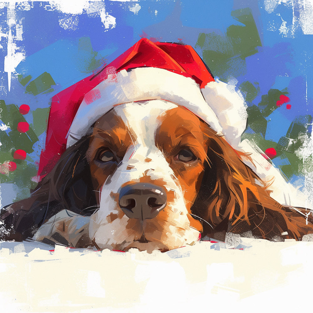 Hond met Kerstmuts in de Sneeuw Diamond Painting