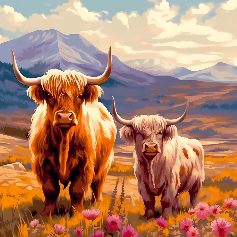Hooglandkoe aan de Voet van de Berg Diamond Painting