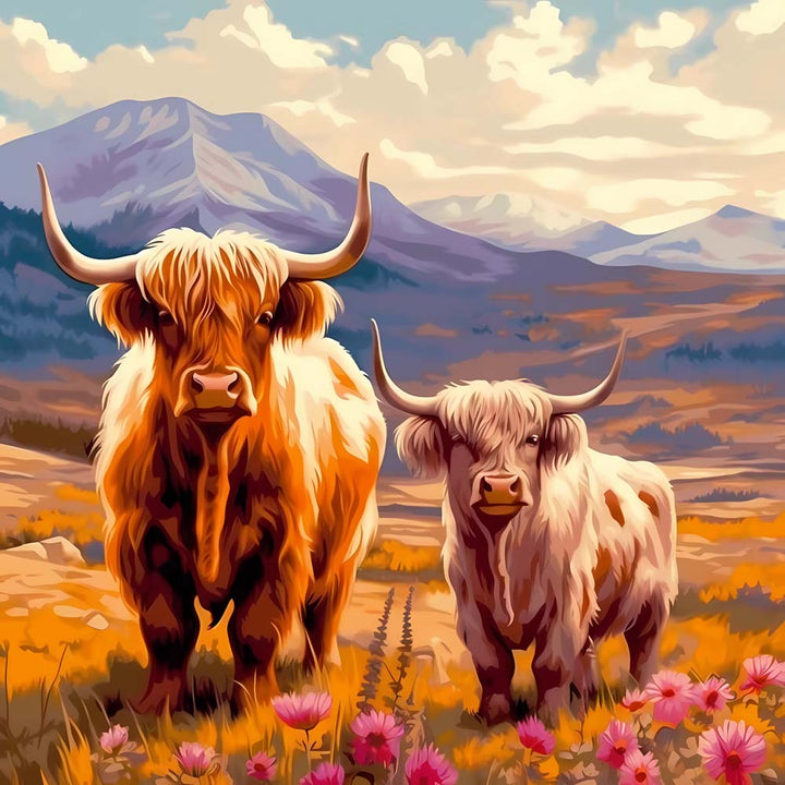 Hooglandkoe aan de Voet van de Berg Diamond Painting