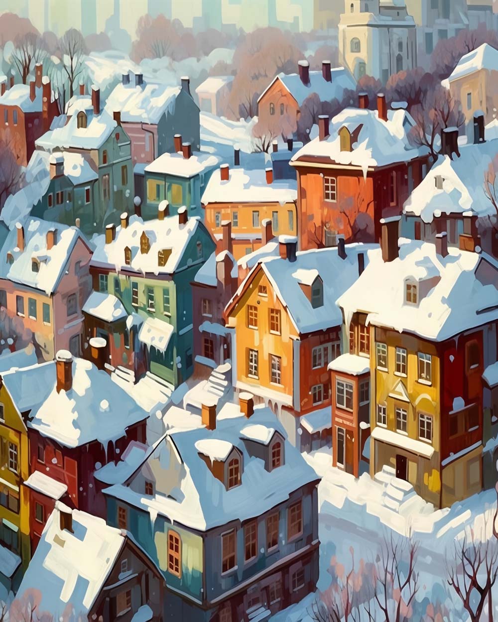 Huizen Bedekt met Sneeuw Diamond Painting