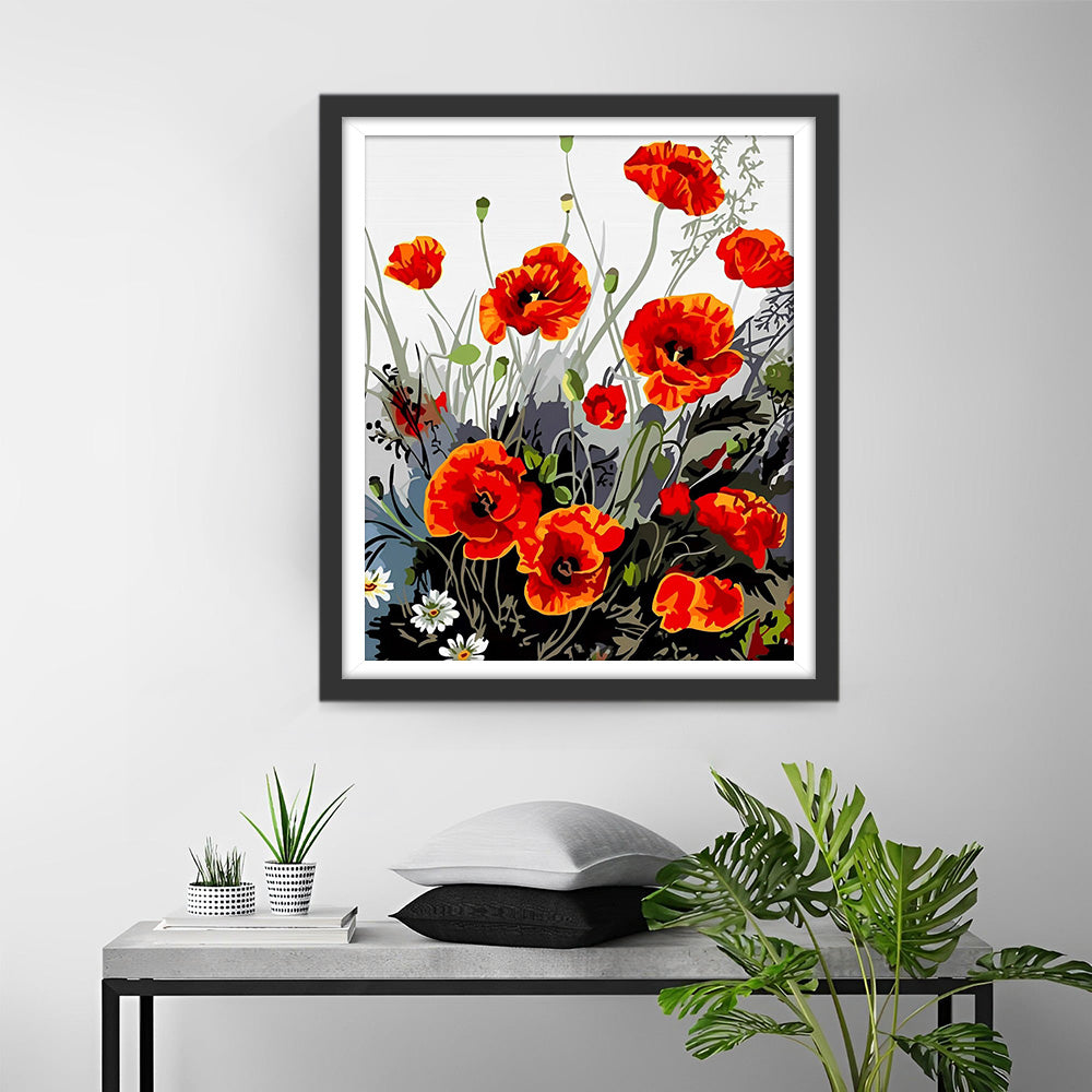 Inktstijl Rode Klaprozen Diamond Painting