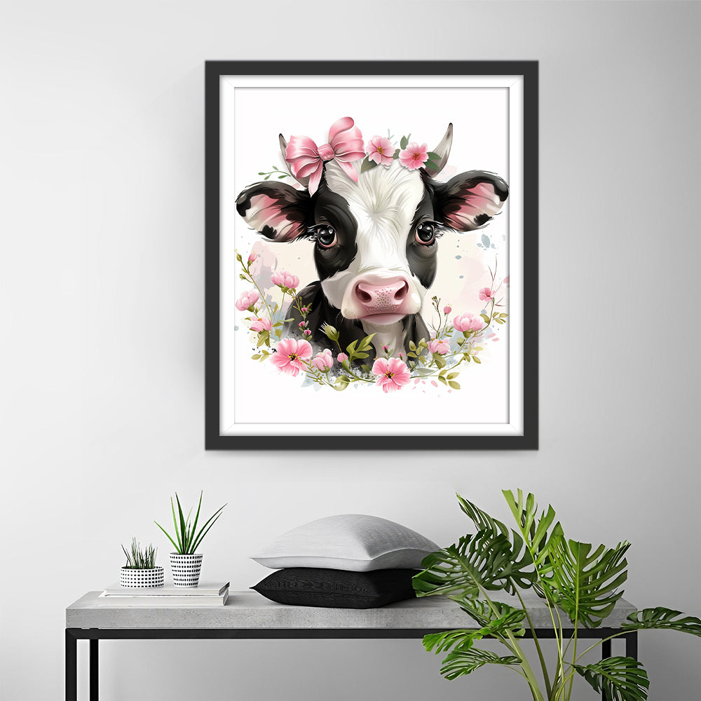 Kalf met Strik omringd door Bloemen Diamond Painting