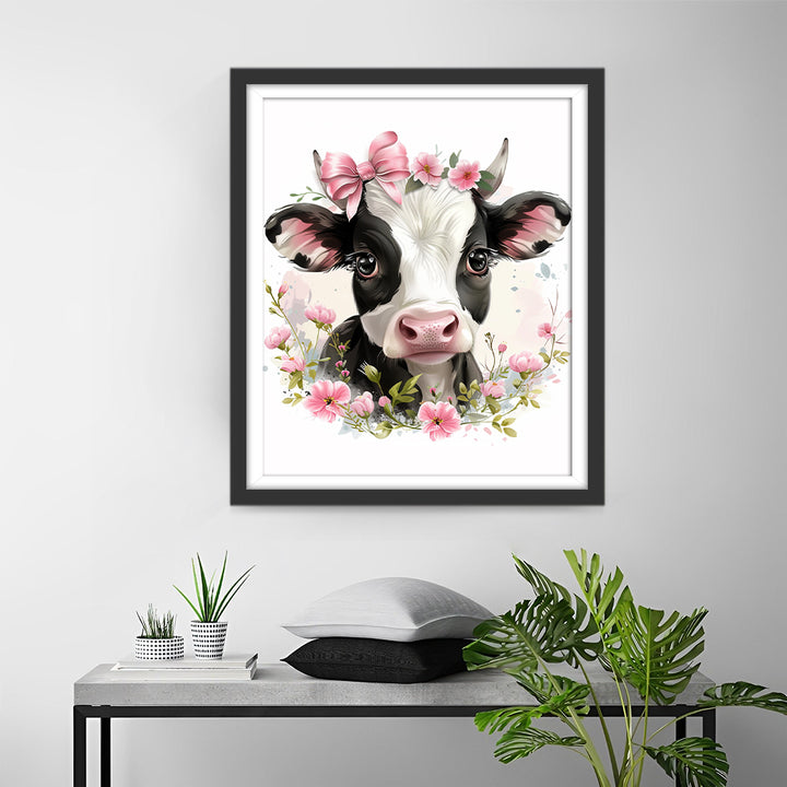Kalf met Strik omringd door Bloemen Diamond Painting