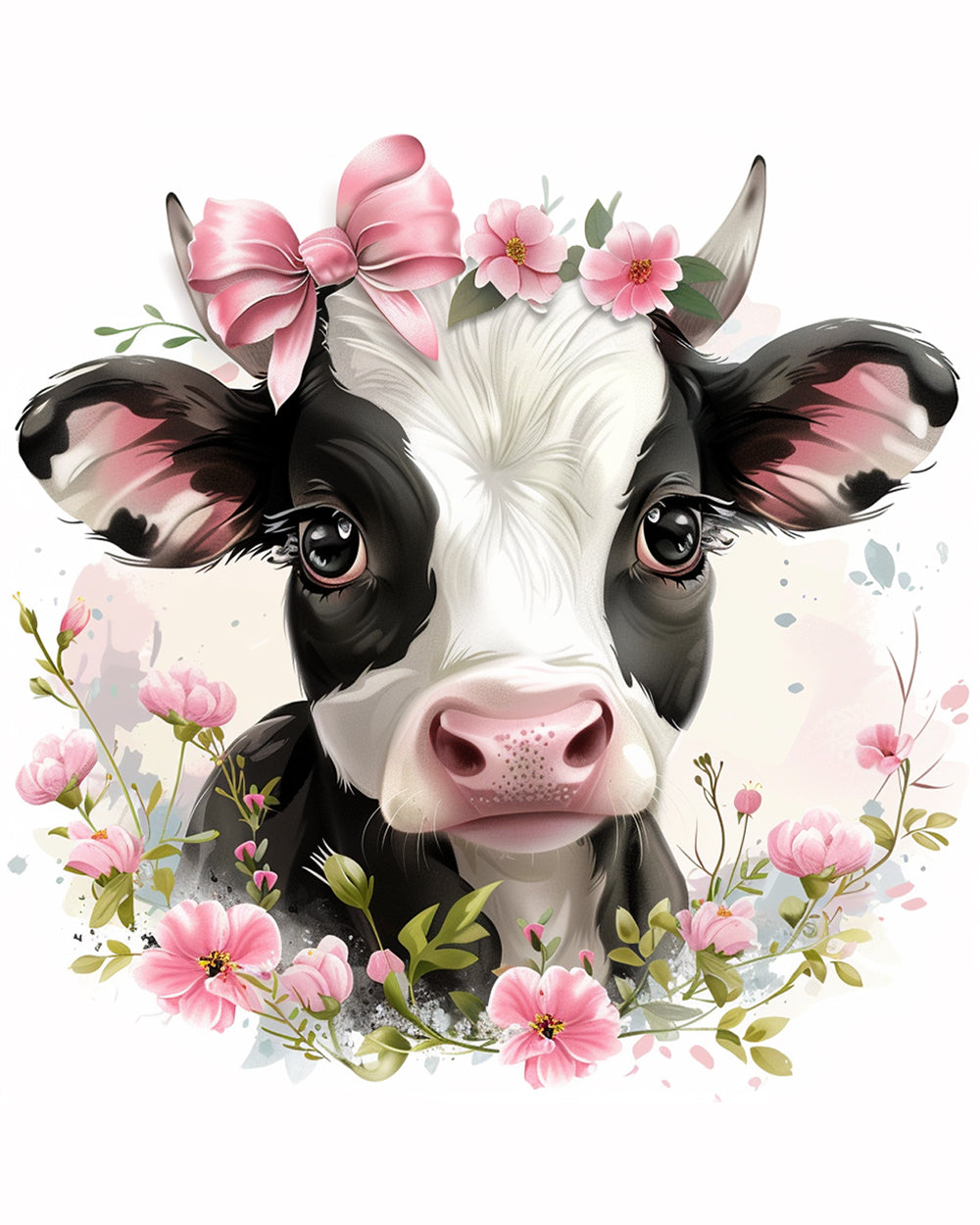 Kalf met Strik omringd door Bloemen Diamond Painting