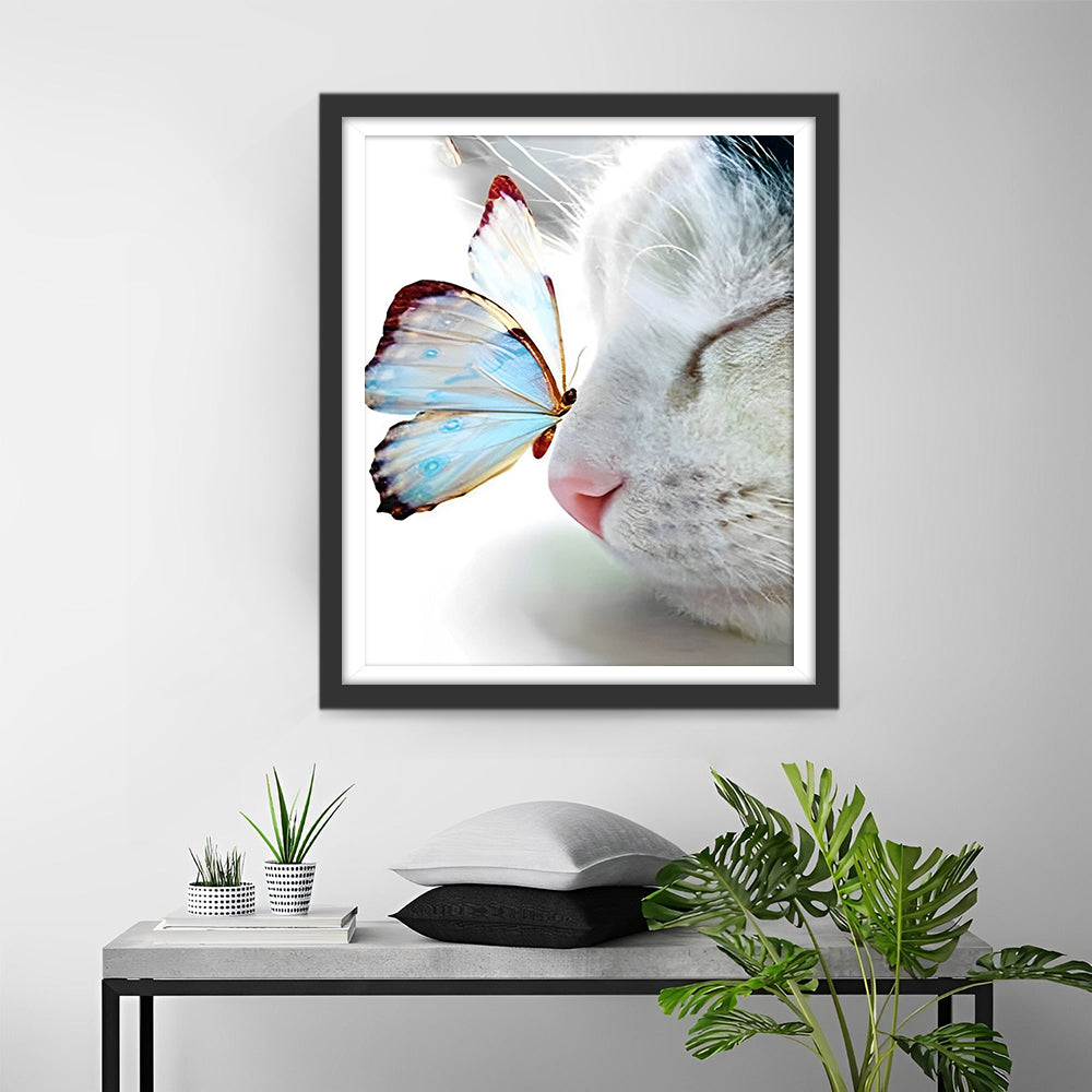 Kat en Blauwe Vlinder Diamond Painting