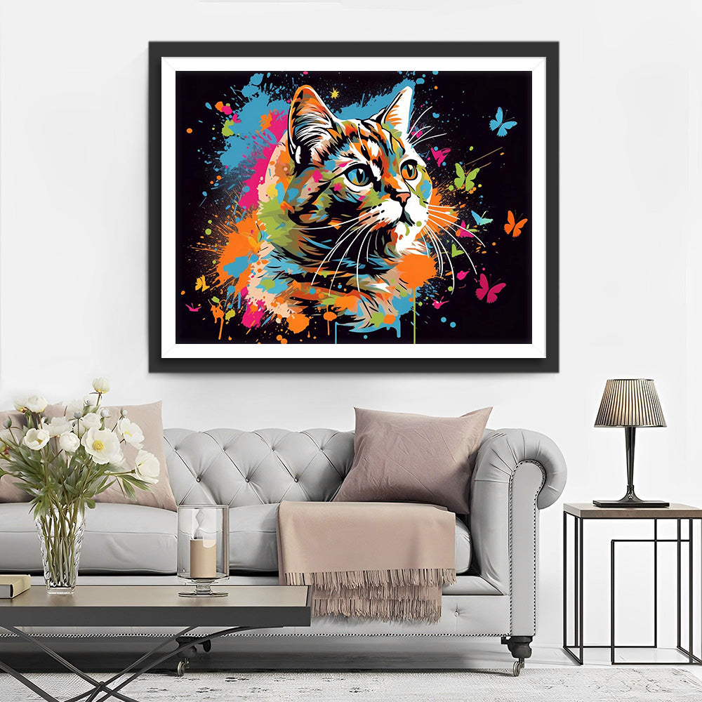 Kat en Vlinder in het Donker Diamond Painting
