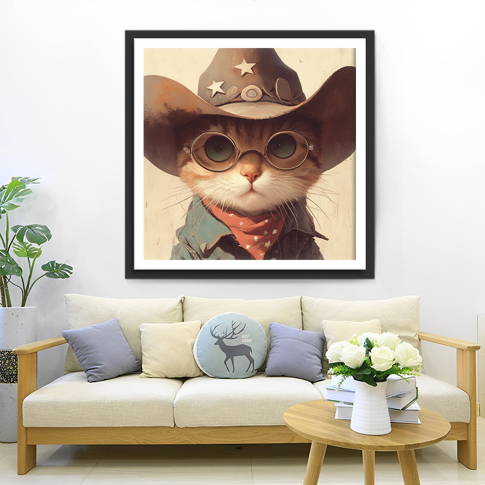 Kat met Bril en Muts Diamond Painting