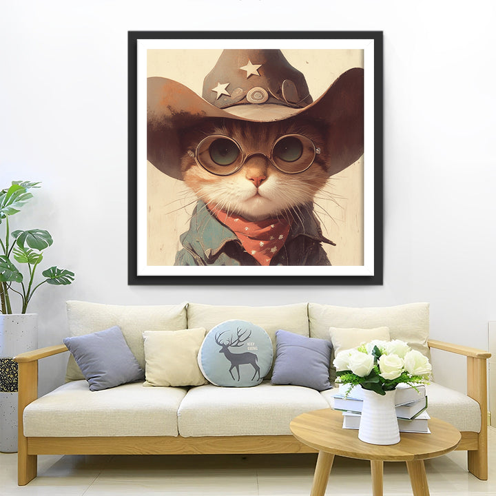 Kat met Bril en Muts Diamond Painting