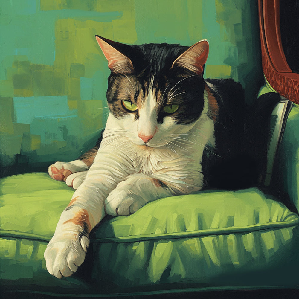 Kat op Groene Bank Diamond Painting