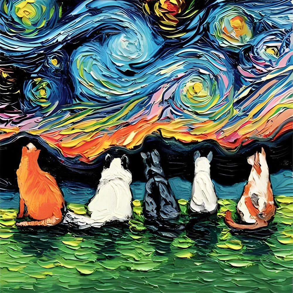 Katten en Sterrennacht Diamond Painting