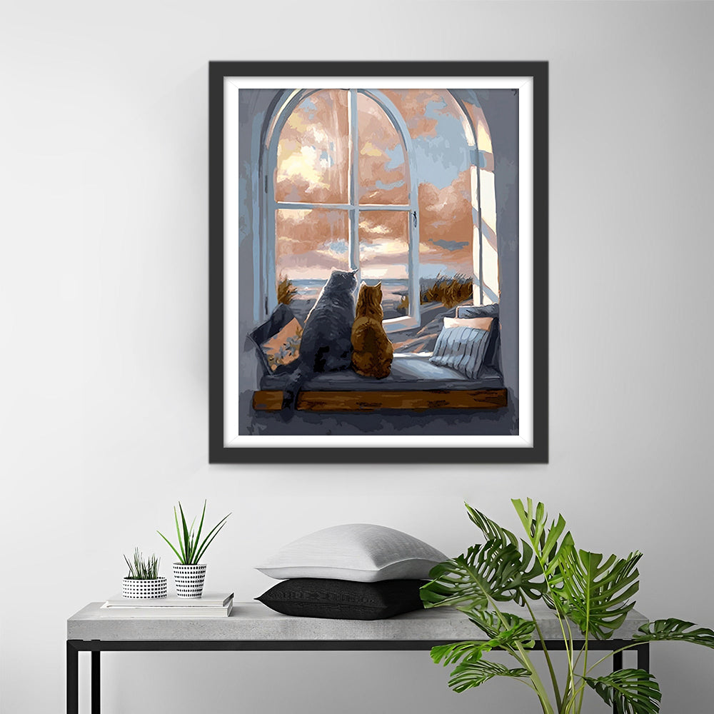 Katten op de Vensterbank Diamond Painting