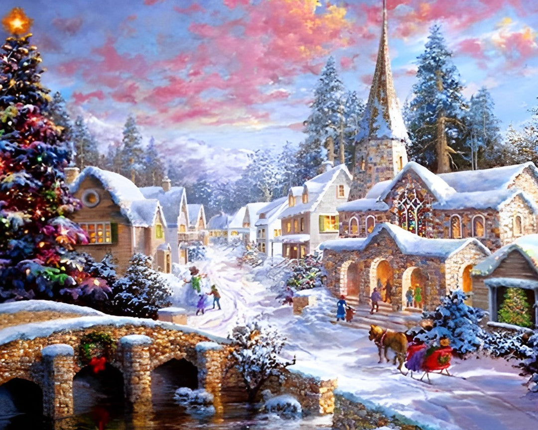 Kerst in een Klein Stadje Diamond Painting
