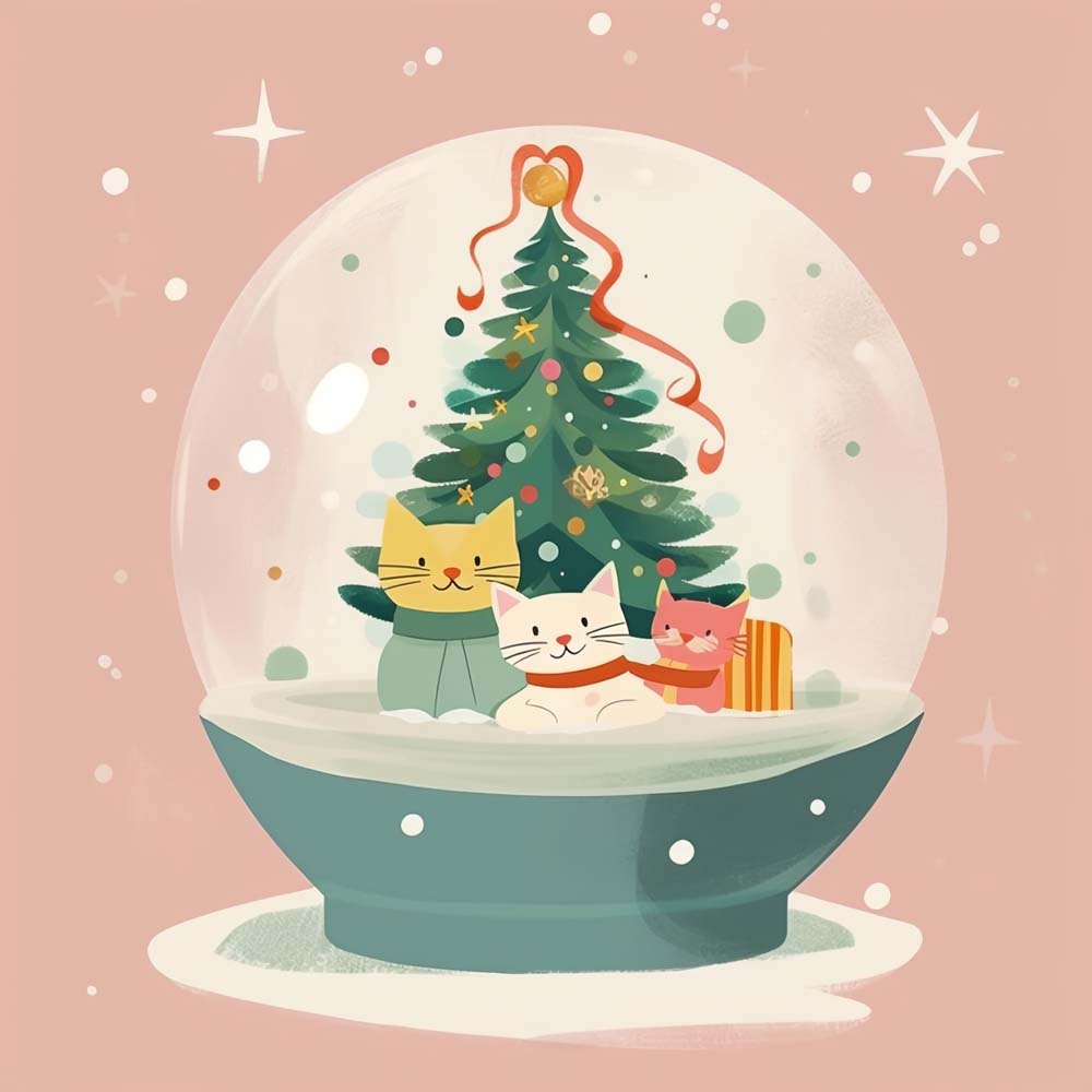Kerstkat Sneeuwbol Diamond Painting