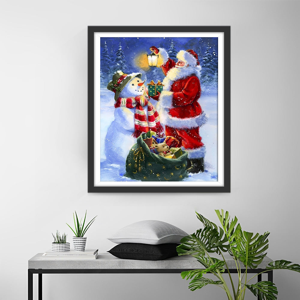 Kerstman, Sneeuwpop en Kerst Cadeaus Diamond Painting