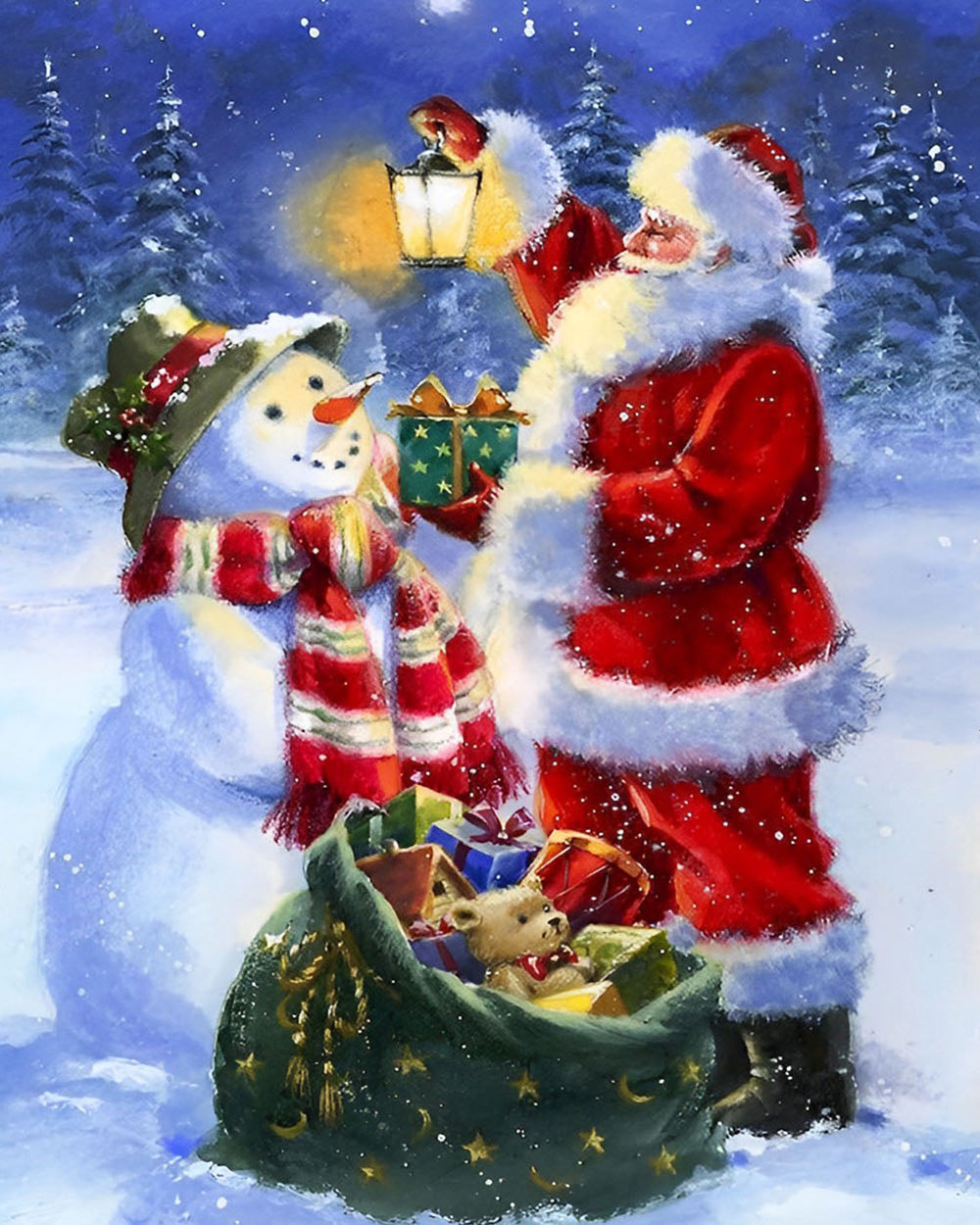 Kerstman, Sneeuwpop en Kerst Cadeaus Diamond Painting