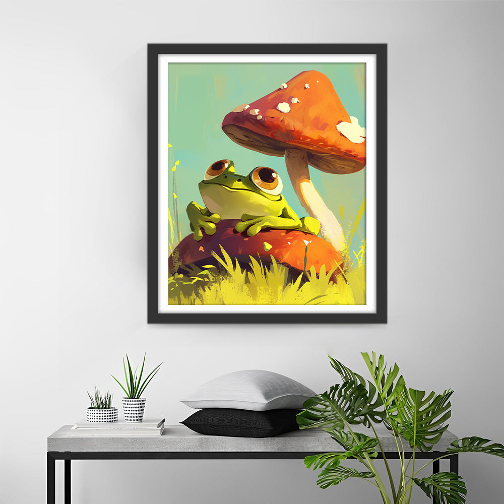 Kikker op een Paddenstoel Diamond Painting