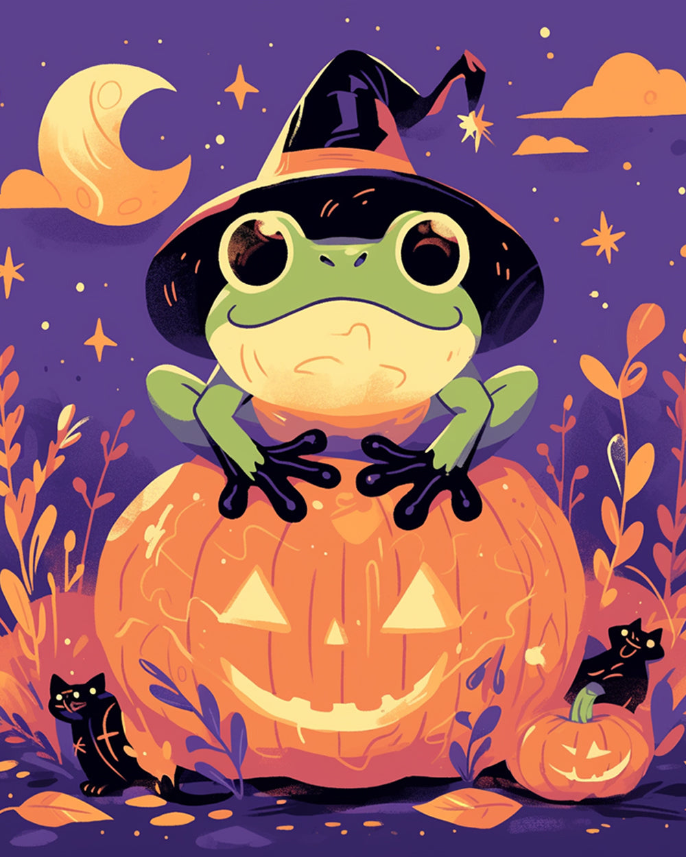 Kikker op Halloween-pompoen Diamond Painting