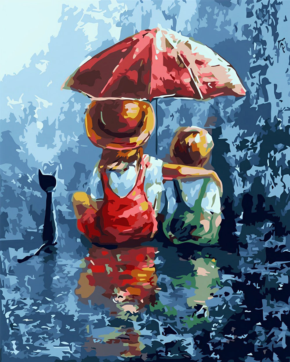 Kinderen met een Rode Paraplu Diamond Painting