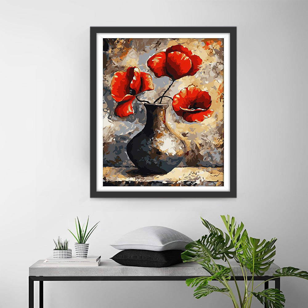 Klaprozen in Zwarte Aardewerken Pot Diamond Painting