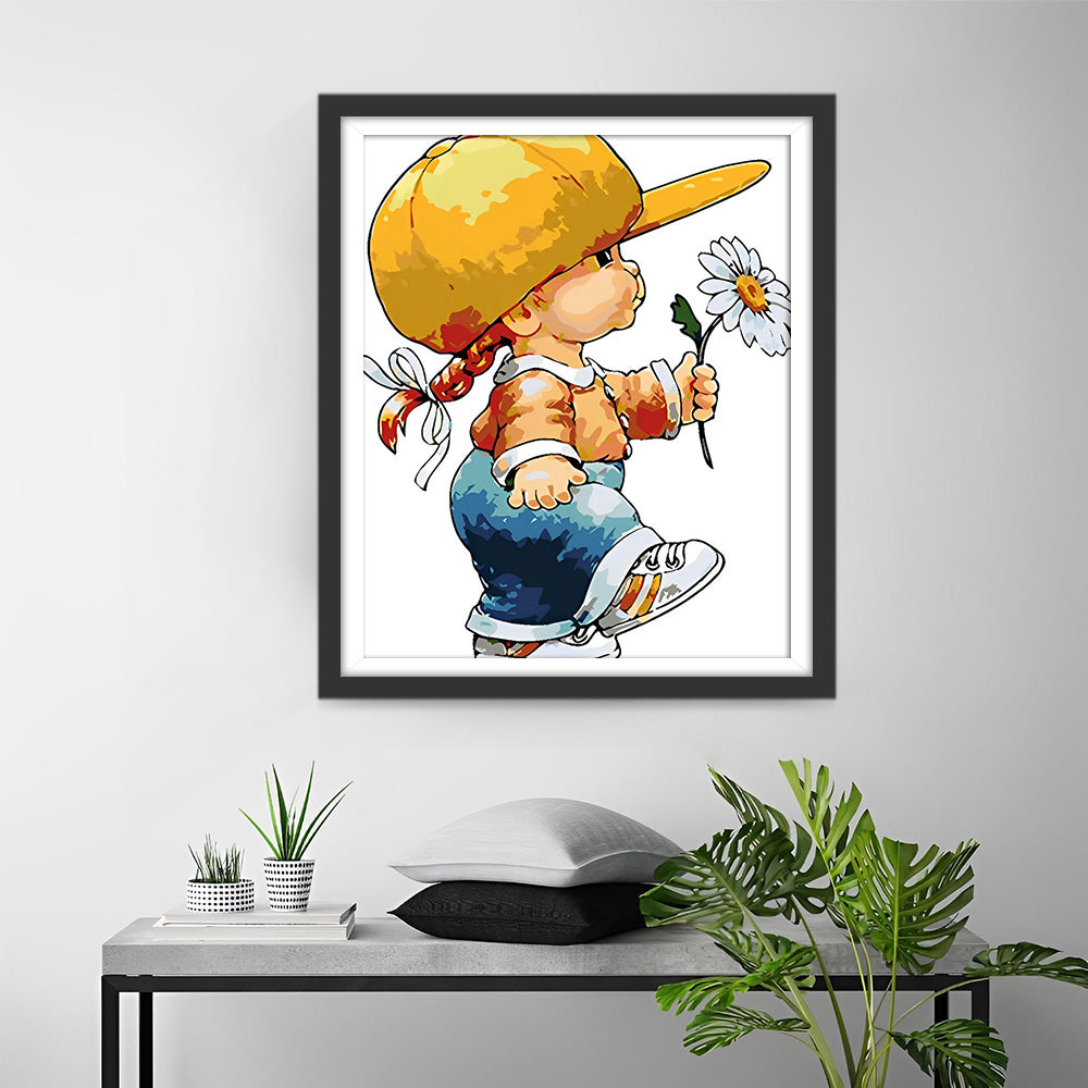 Klein Meisje met een Madeliefje Diamond Painting