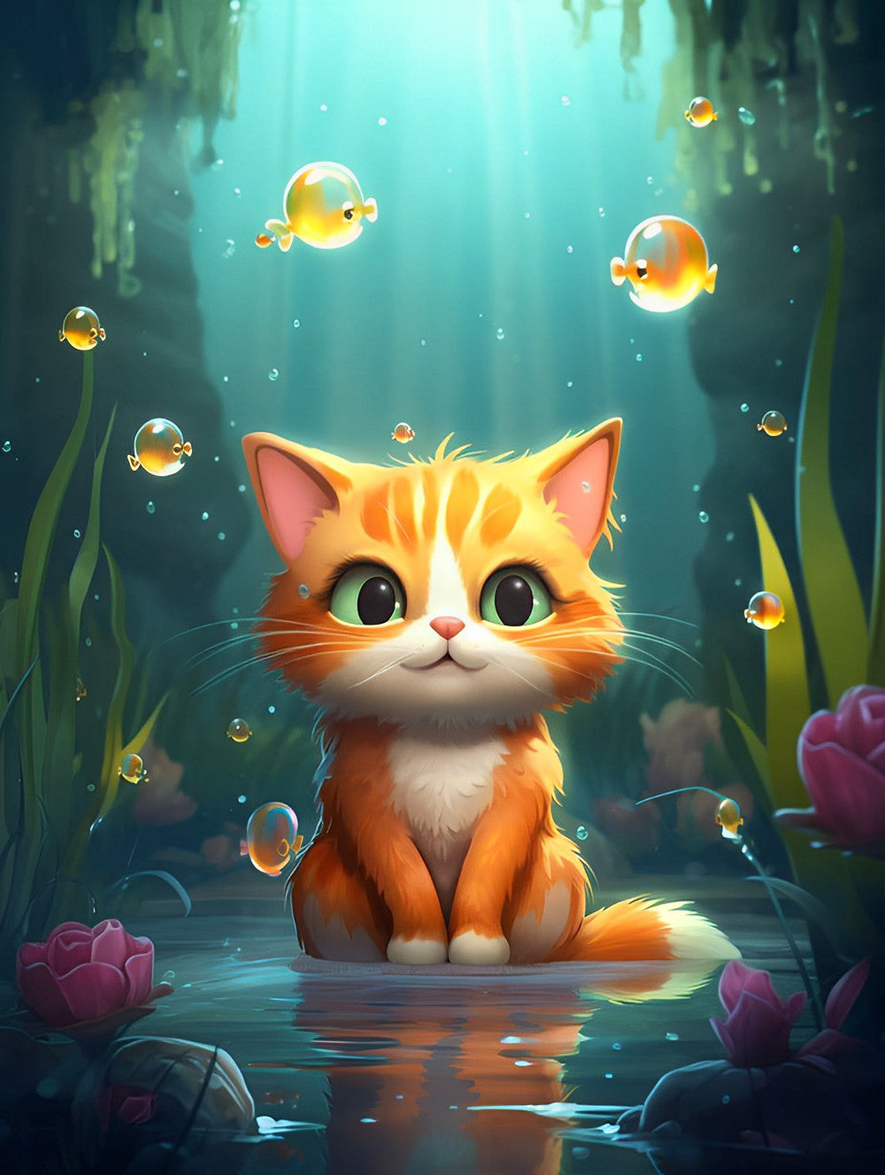 Kleine Oranje Kat op de Rover Diamond Painting