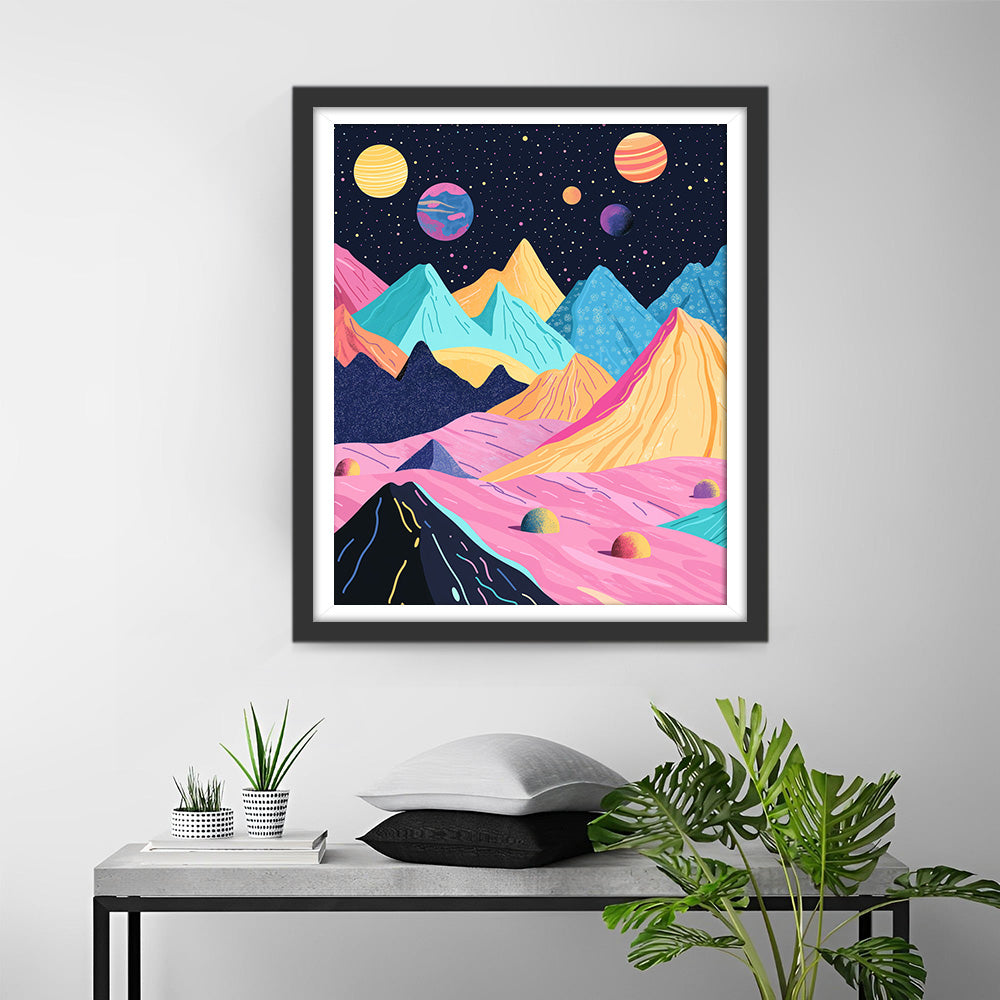 Kleurige Bergen en Planeten Diamond Painting