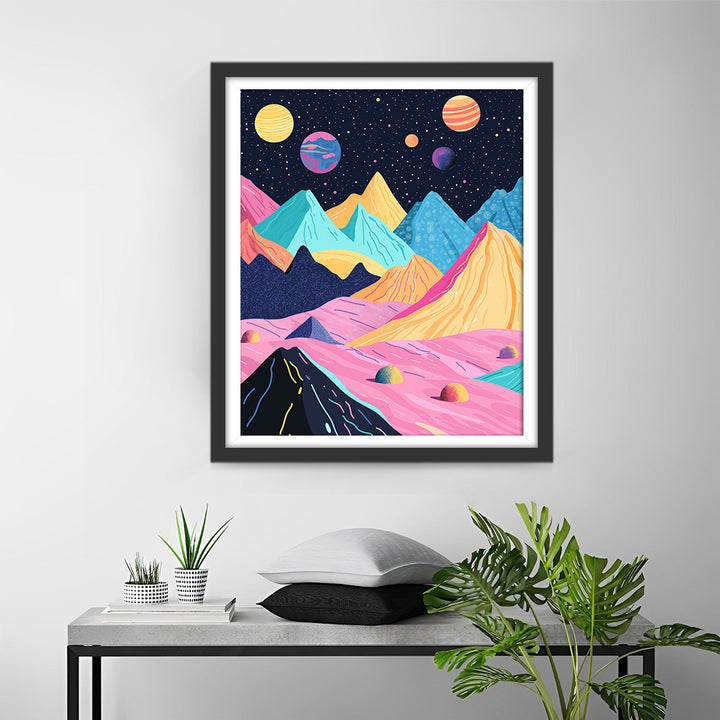 Kleurige Bergen en Planeten Diamond Painting