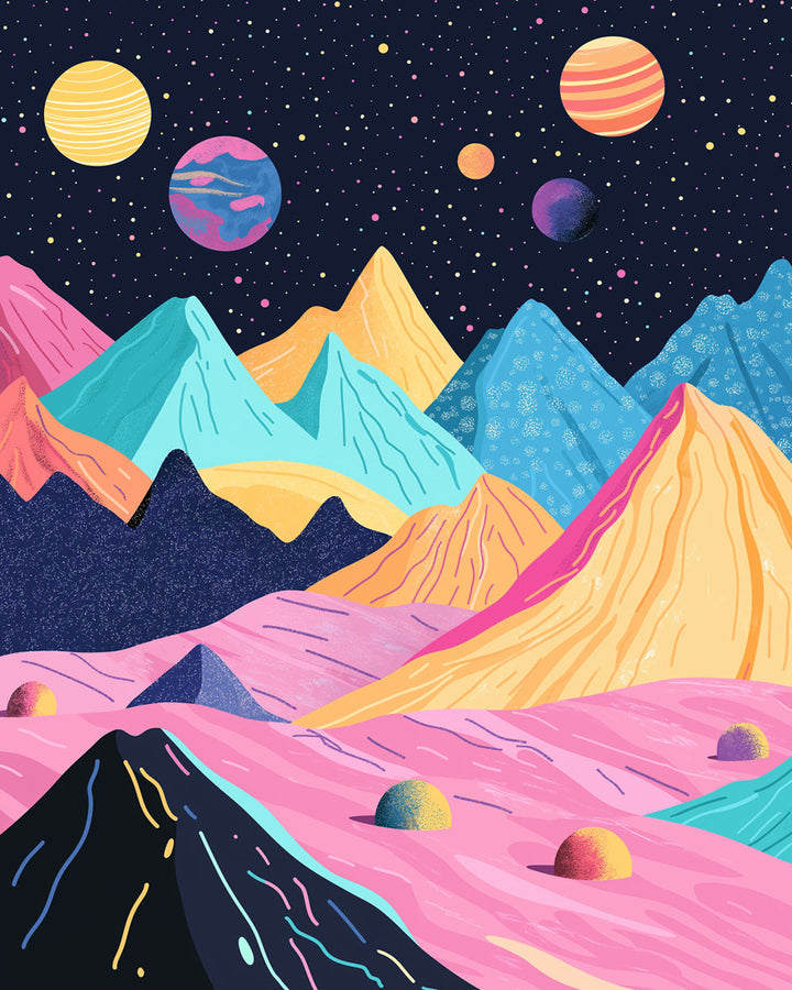 Kleurige Bergen en Planeten Diamond Painting