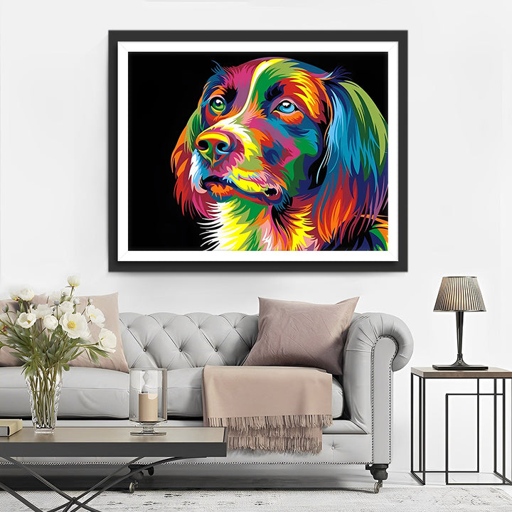 Kleurrijk Hondhoofd in het Donker Diamond Painting