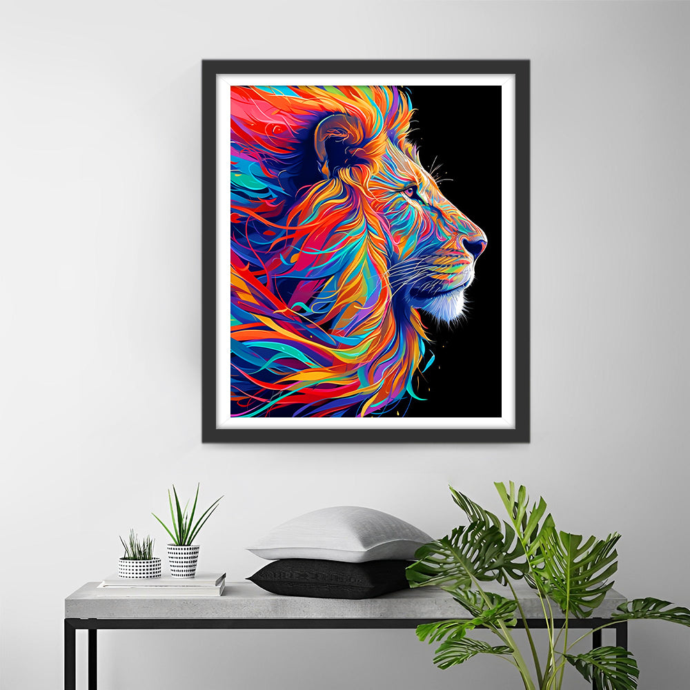 Kleurrijk Zijgezicht van de Leeuw Diamond Painting