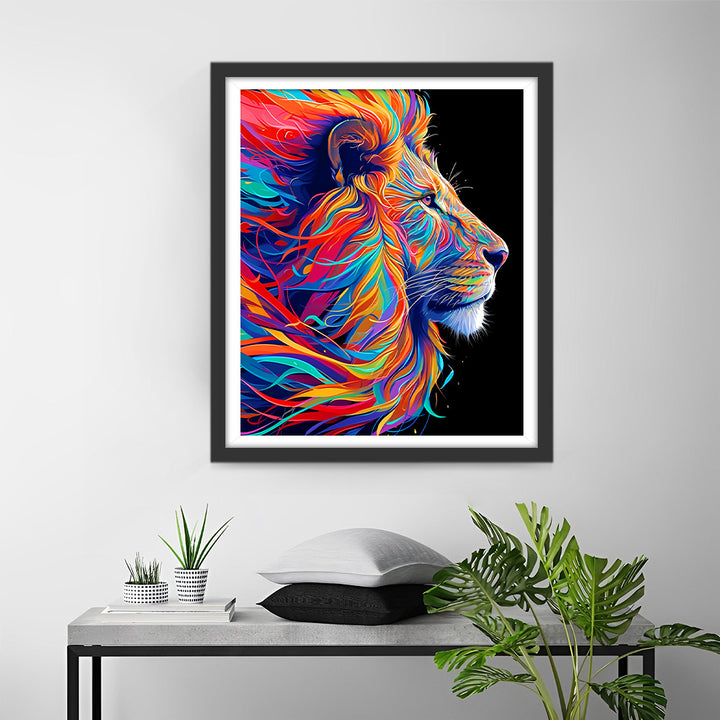 Kleurrijk Zijgezicht van de Leeuw Diamond Painting