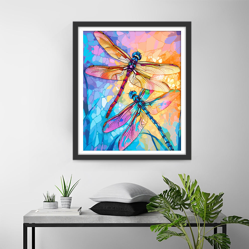 Kleurrijke Achtergrond en Libellen Diamond Painting