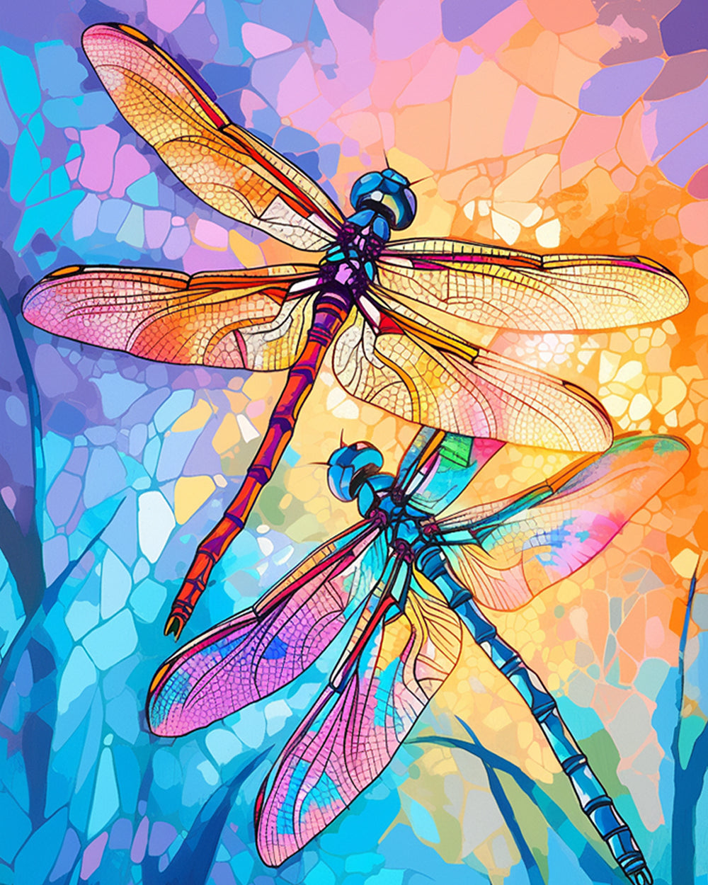 Kleurrijke Achtergrond en Libellen Diamond Painting
