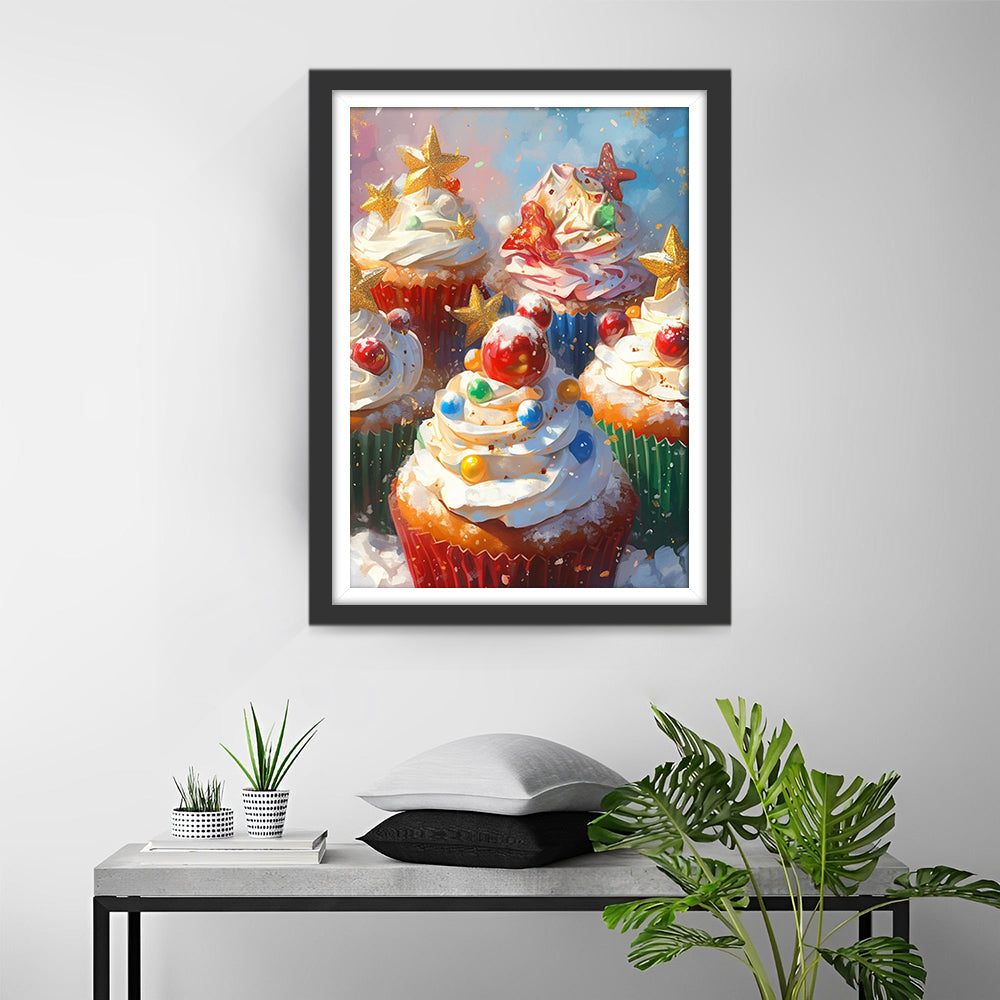 Kleurrijke Cupcakes met Slagroom, Snoepjes en Sterretjes Diamond Painting