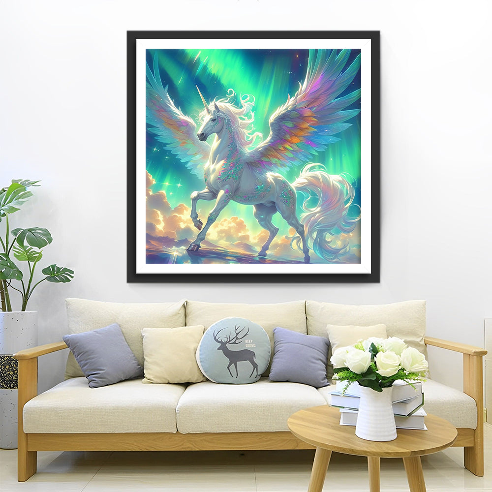 Kleurrijke Eenhoorn met Vleugels onder het Noorderlicht Diamond Painting