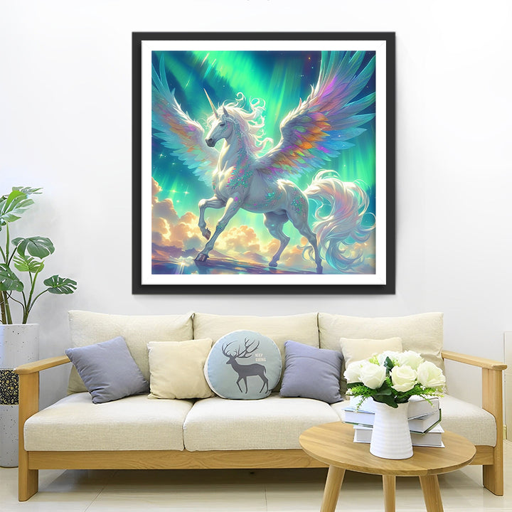 Kleurrijke Eenhoorn met Vleugels onder het Noorderlicht Diamond Painting