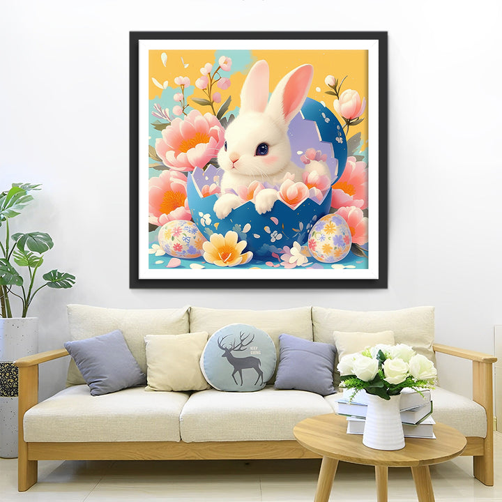 Kleurrijke Eieren en Konijnen in Roze Bloemen Diamond Painting
