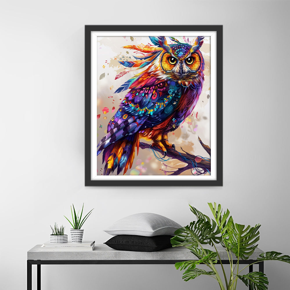 Kleurrijke Gebreide Uil Diamond Painting
