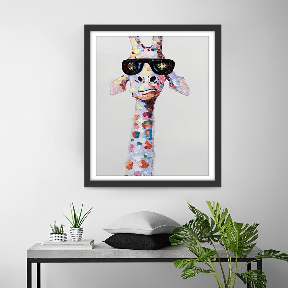 Kleurrijke Giraffe met Zwarte Zonnebril Diamond Painting