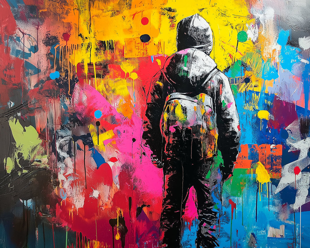 Kleurrijke Graffiti en Man met Rugzak Diamond Painting