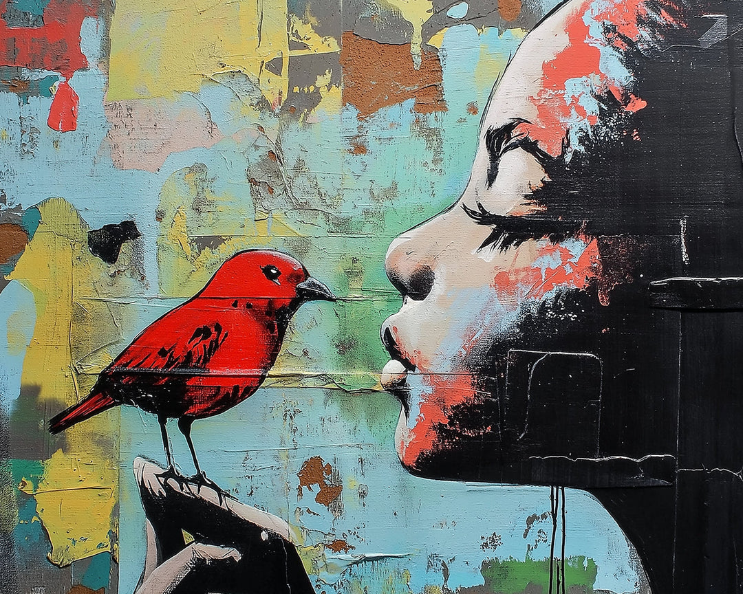 Kleurrijke Graffiti van Meisje met Rode Vogel Diamond Painting