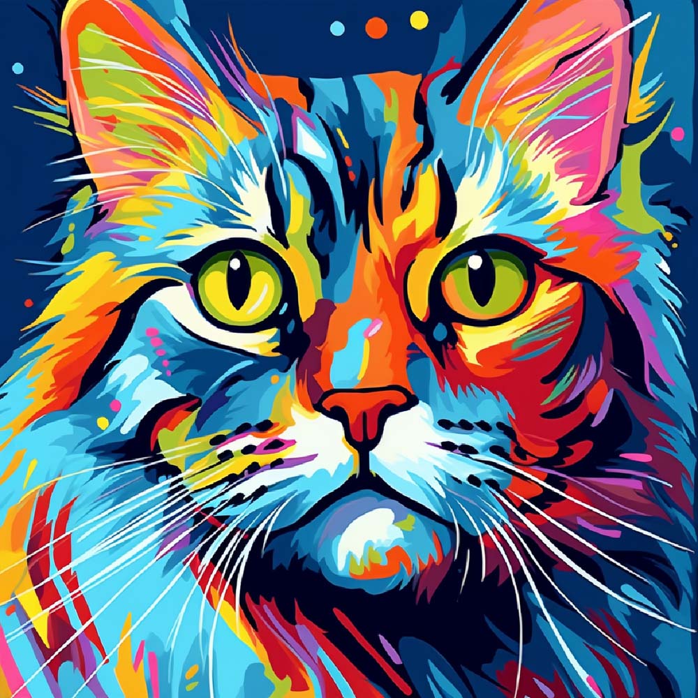Kleurrijke Kat met Groene Ogen Diamond Painting