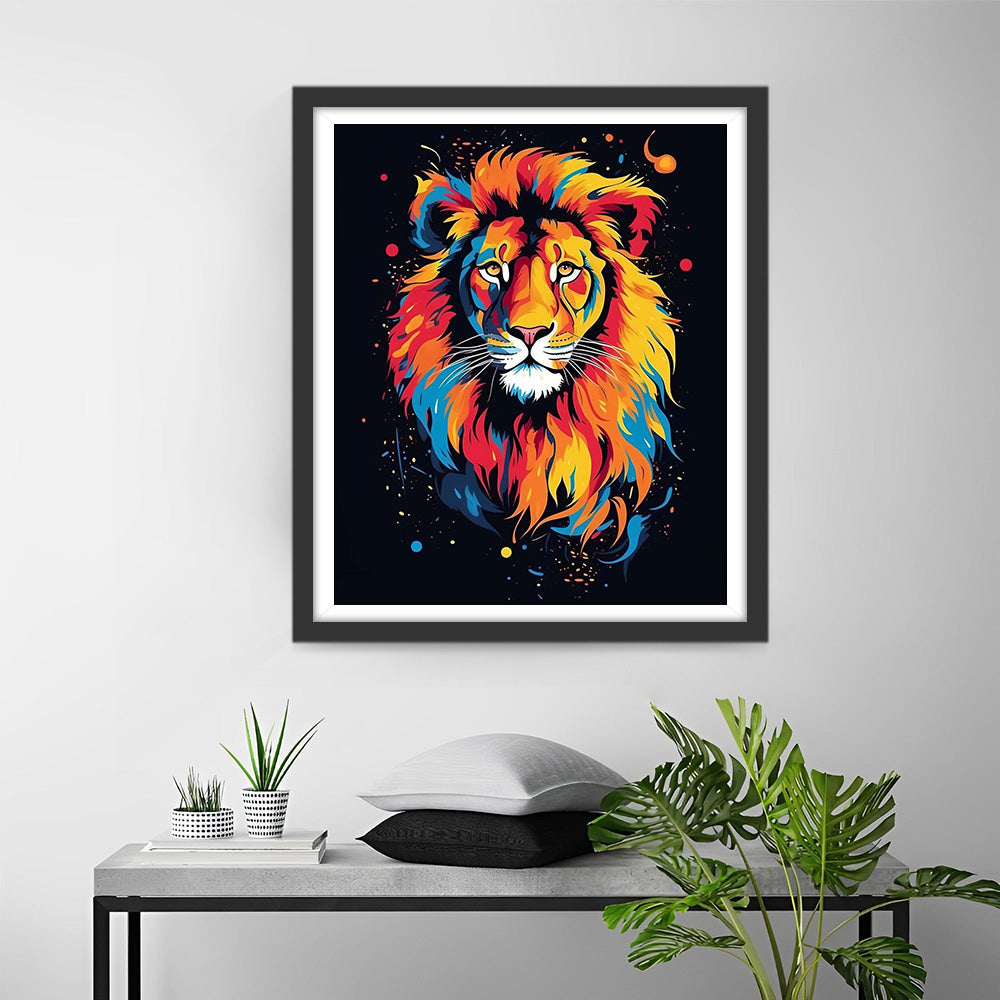 Kleurrijke Leeuw met Gele Ogen Diamond Painting